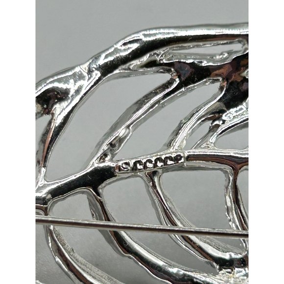 Vintage Rhinestones Feather Pin Brooch Silver Tone Aurora Borealis Oversized Pin - Picture 7 of 9